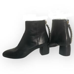 AGL black leather ankle boots, womens EU 37.5/US 6.5 gold studded zipper pull